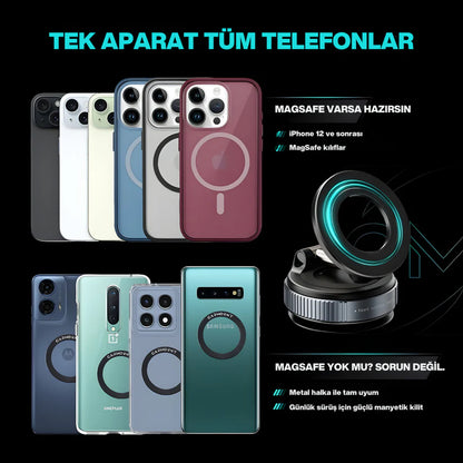 "360° Manyetik Telefon Tutucu – Vakumlu & Güçlü"